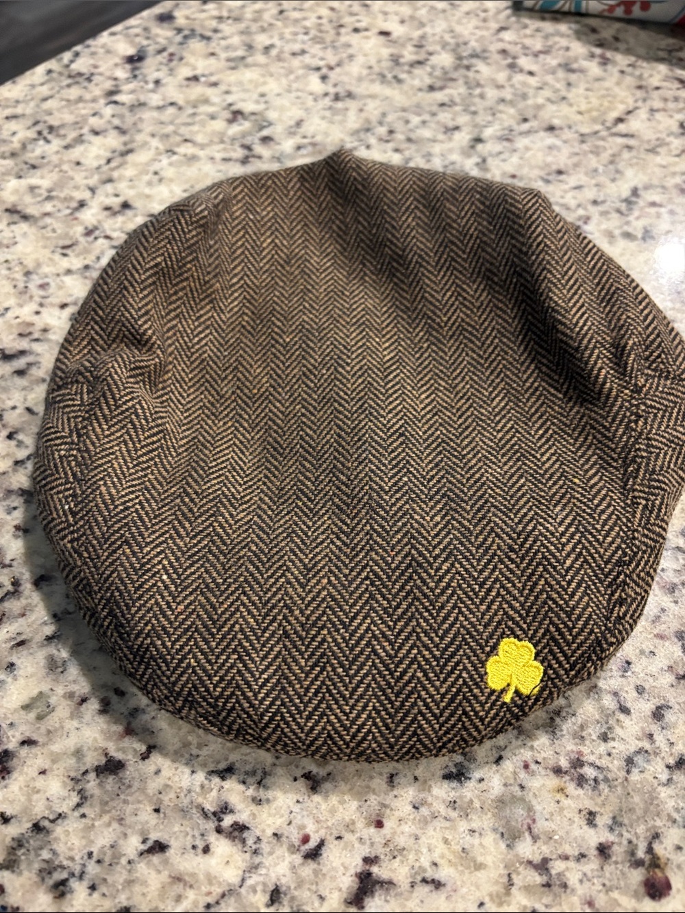 NWT Man of Aran Ireland Flat Cap brown chevron design.  Made in Ireland.